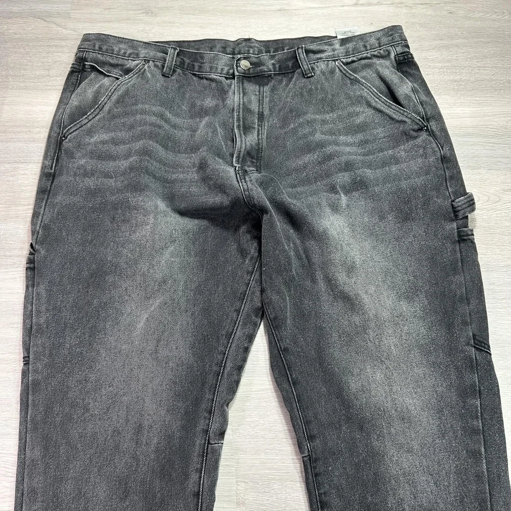 Mnml Jeans Mens 42x34 Gray Relaxed Straight Fringe Hem Denim Dark Wash Pants